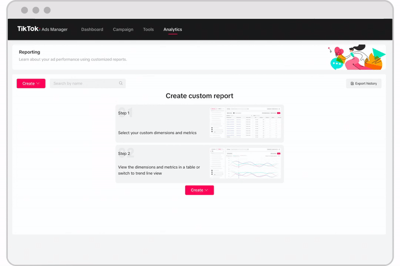 Trình tạo báo cáo mặc định của Tiktok Ads